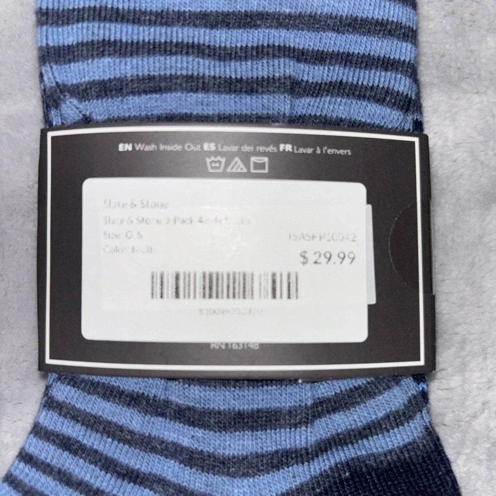 Slate and Stone ankle‎ socks 3 pk One Size Mens Blue Stripe NWT